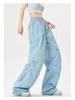 American Style Women's Rose Red Quick-Dry Wide-Leg Cargo Pants for Summer