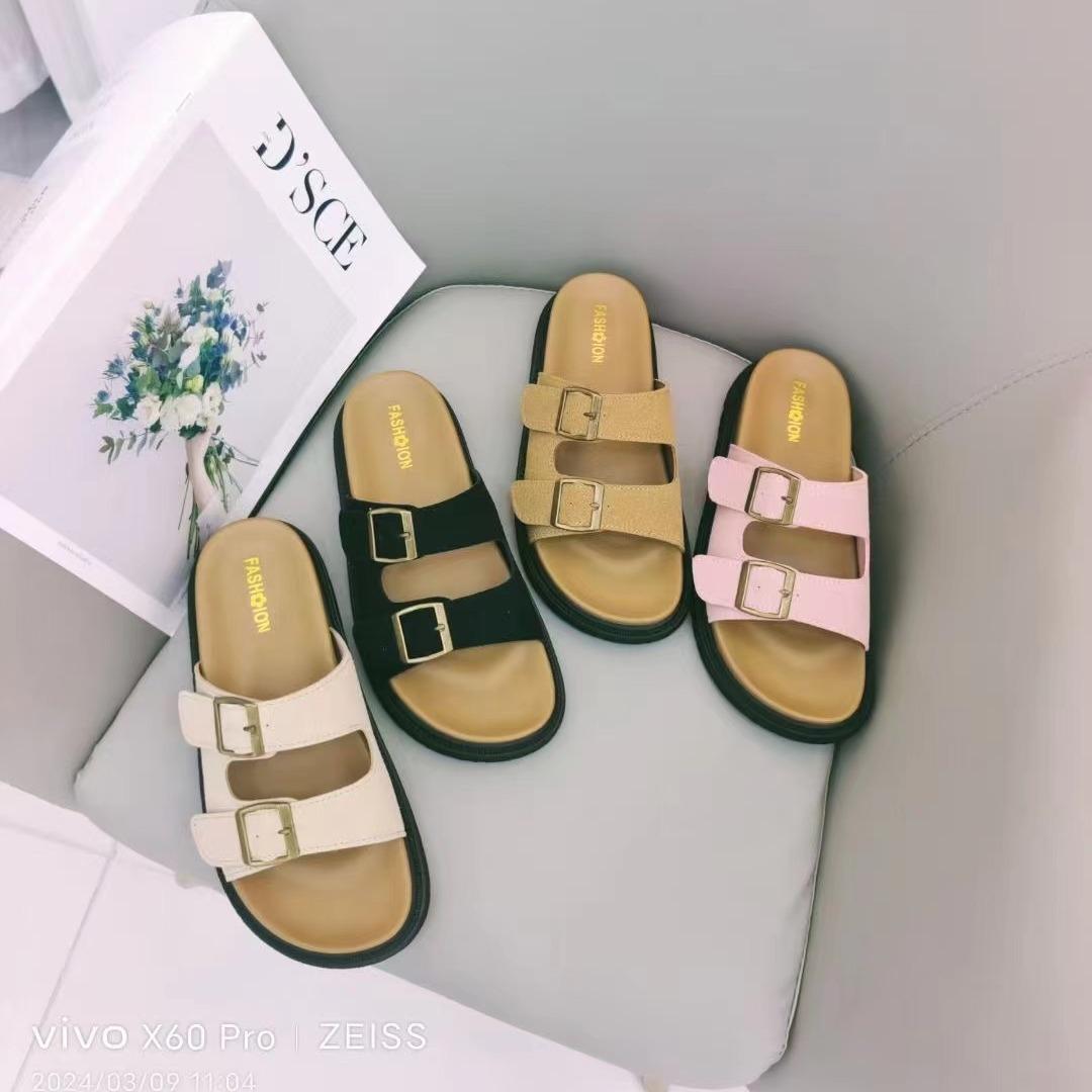 

Fashion thick-bottomed Boken slippers for women to wear 2024 summer new French casual soft-bottomed sandals non-slip one-word slips 40 хакі