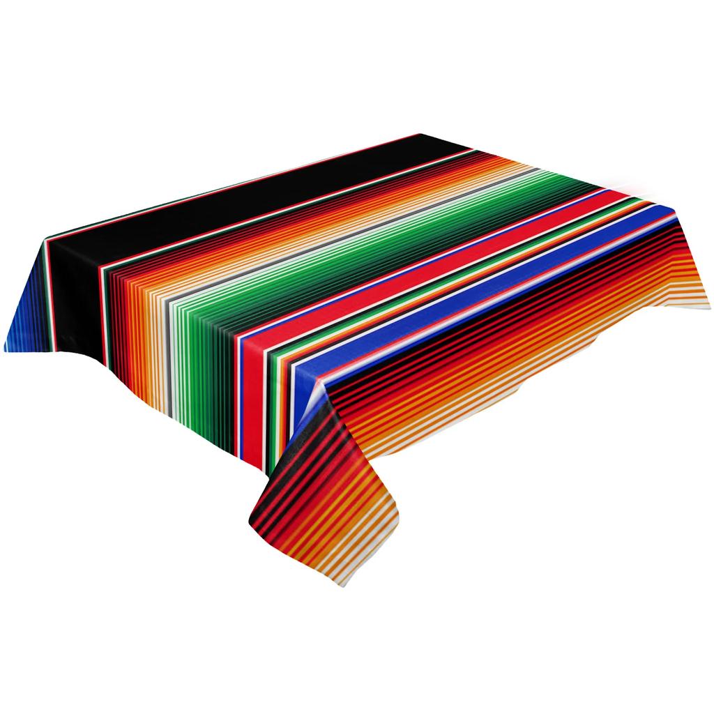 Mexican Colorful Striped Rectangle Tablecloth Holiday Party Decoration Reusable Waterproof Tablecloth Mexican Fiesta Table Decor