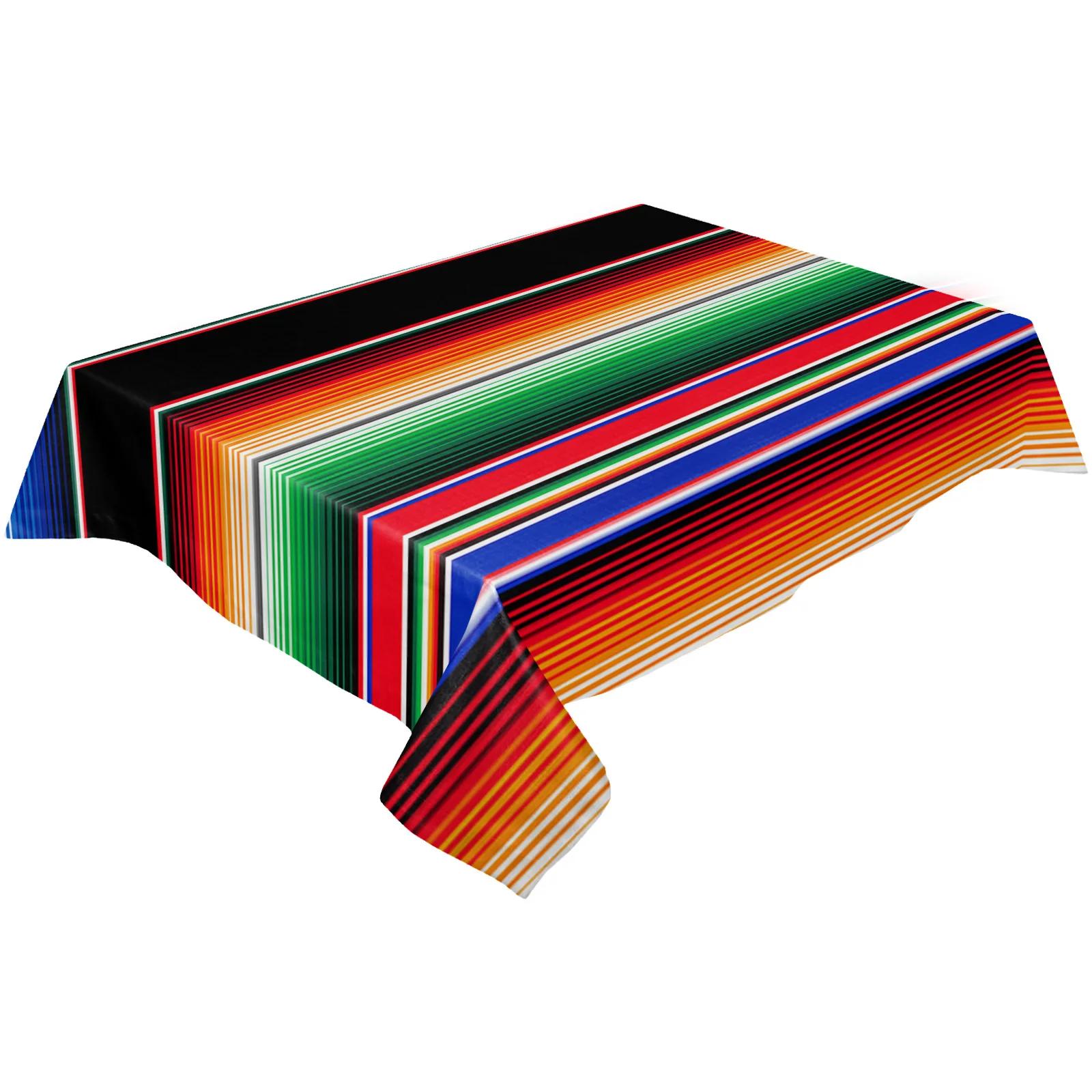 Mexicaanse Kleurrijke Gestreepte Rechthoekige Tafelkleed Feestdecoratie Herbruikbaar Waterdicht Tafelkleed Mexicaanse Fiesta Tafeldecoratie 140x140cm