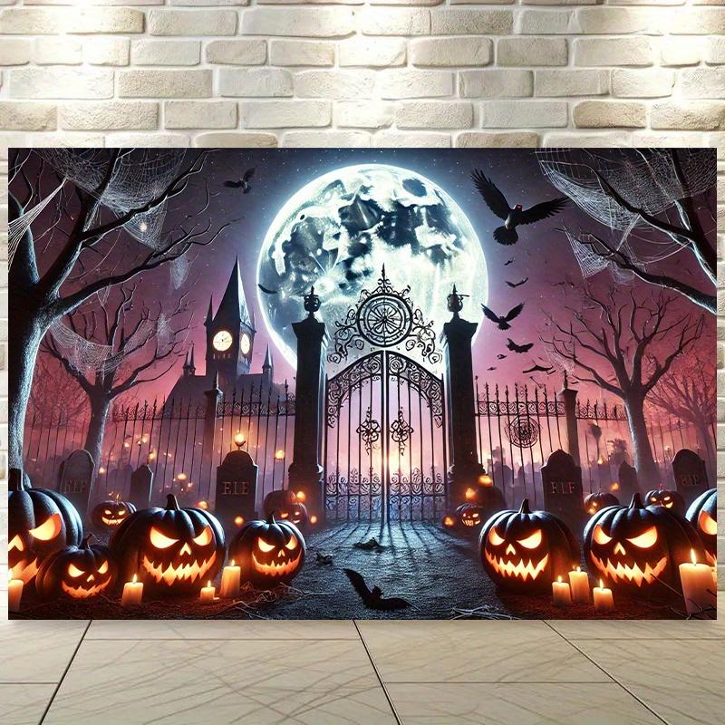 1 Piece of Halloween Ghost Night Scene Background Banner, Made of Polyester Fabric for Wall Covering, No Electricity Required