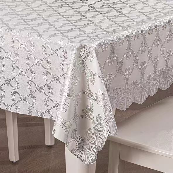 Waterproof Tablecloth Household Rectangular Oilproof PVC Plastic Tablecloth Golden Bronzing Printing Table Cover Table Mat Nappe