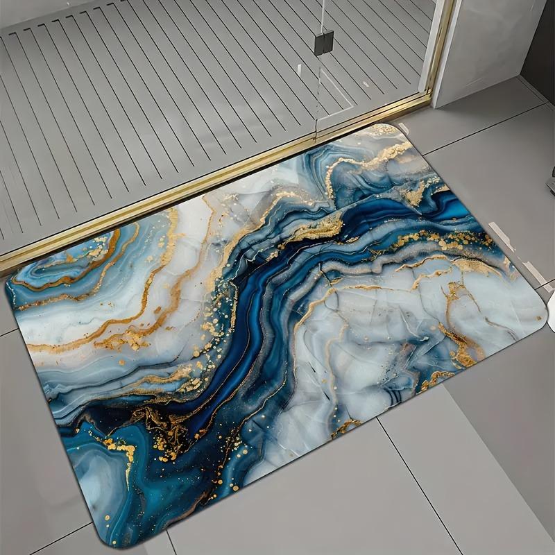 

Luxury Teal Marble & Gold Accent Bath Mat, Modern Bathroom Floor Rug, Non-Slip Absorbent Home Decor Mat 40x60CM