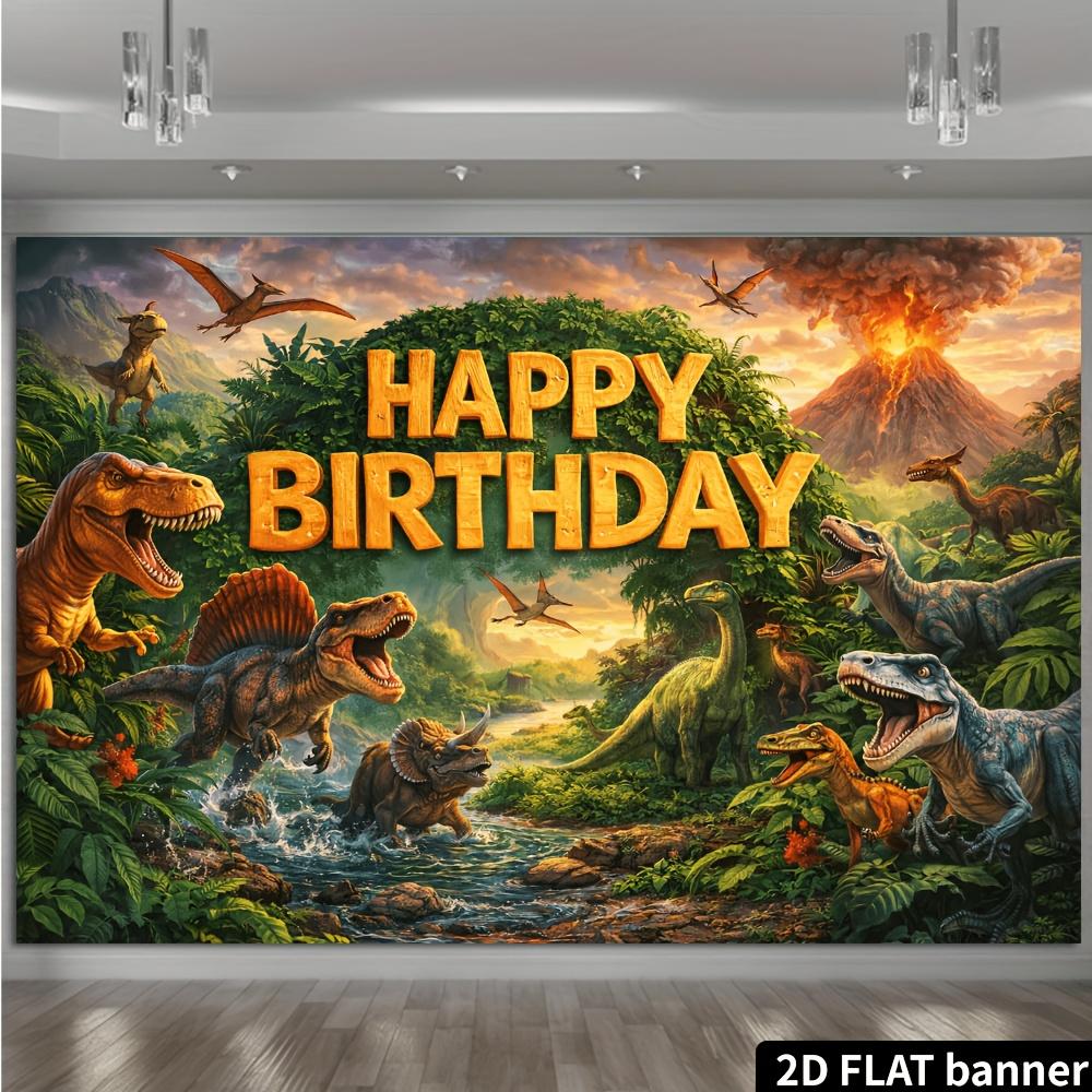 2D plane dinosaur-themed birthday party banner background made of high-quality polyester material.