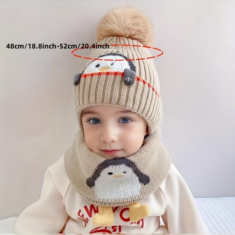 3-Piece Set, Cartoon Penguin Knit Winter Hat, Scarf, and Gloves for Infants, Warm Thickened Windproof Hat for Boys and Girls