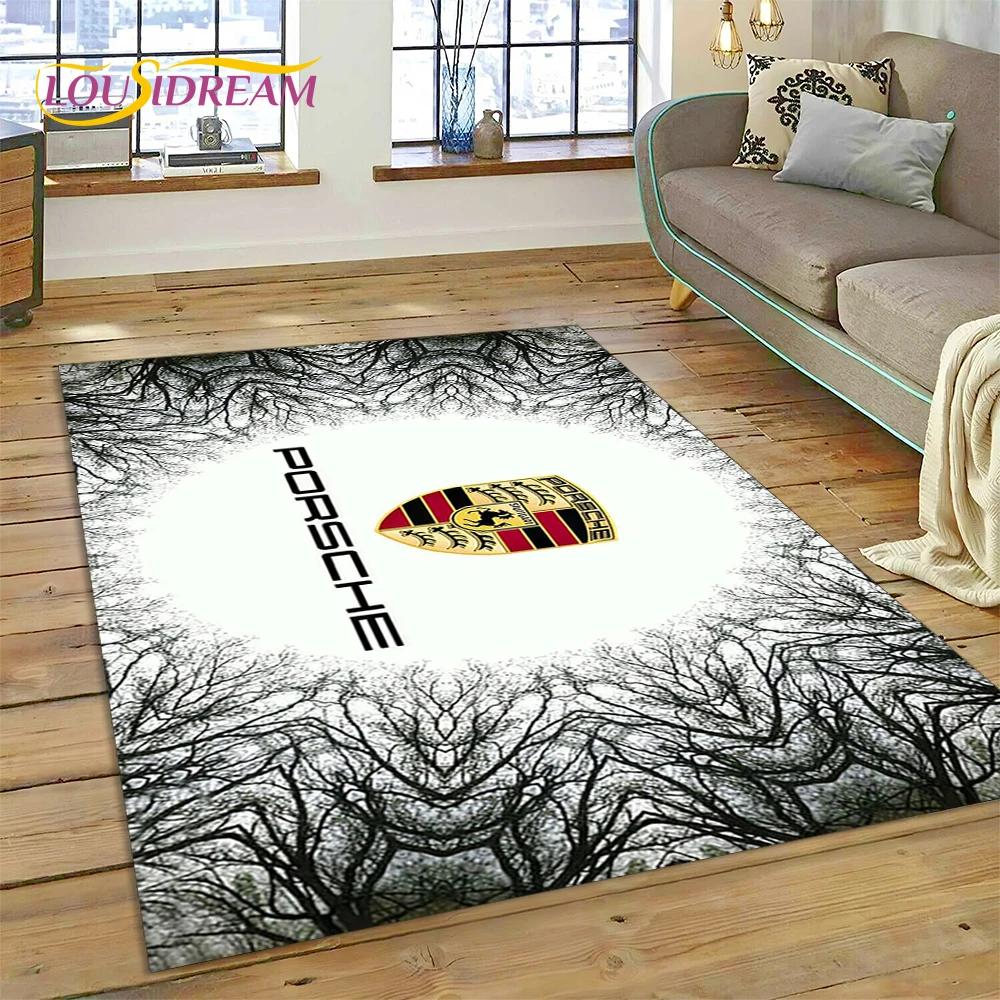 Car Logo P-Porsche 3D Printing Rug Carpet for Living Room Bedroom Home Decor,Floor Mat Non-slip for Sofa Doormat Gift Kids Play