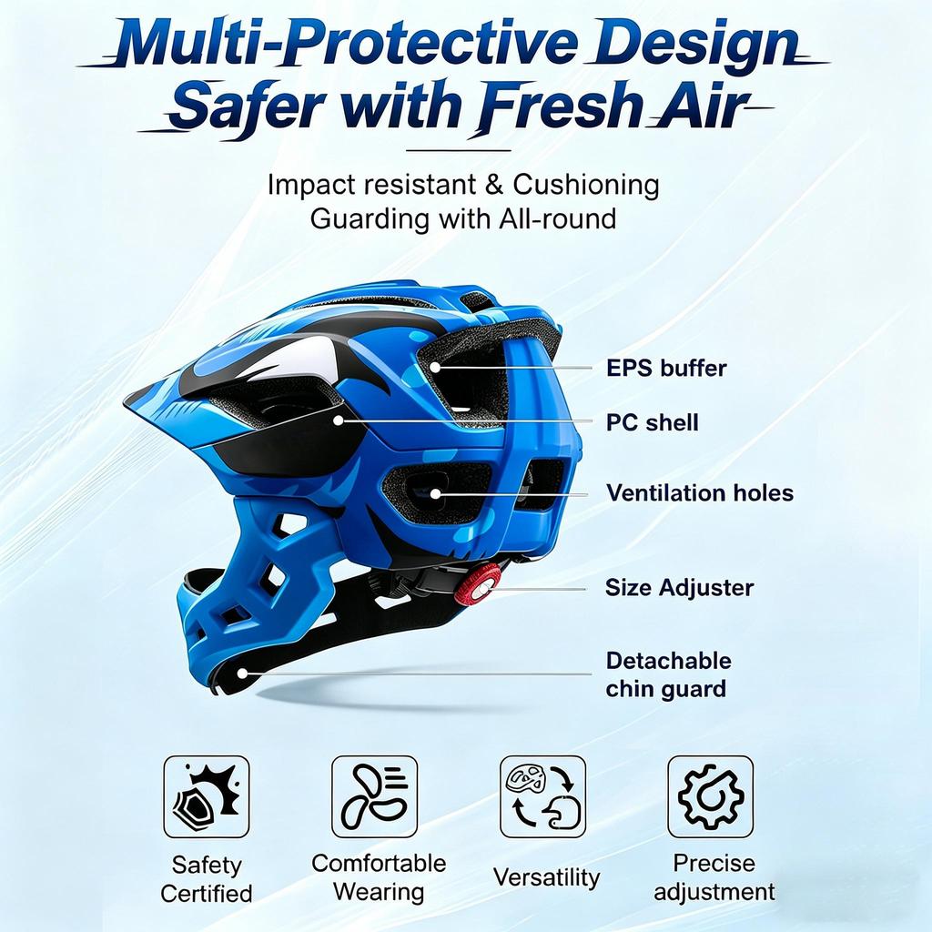 Kids Detachable Full Helmet Children Adjustable Safety Helmet for Skating Scooter BMX MTB Bike