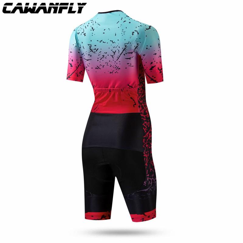 Womens Triathlon Cycling Suit With Print Design Quick-Dry Sportswear Road Bike Running Swim Transition