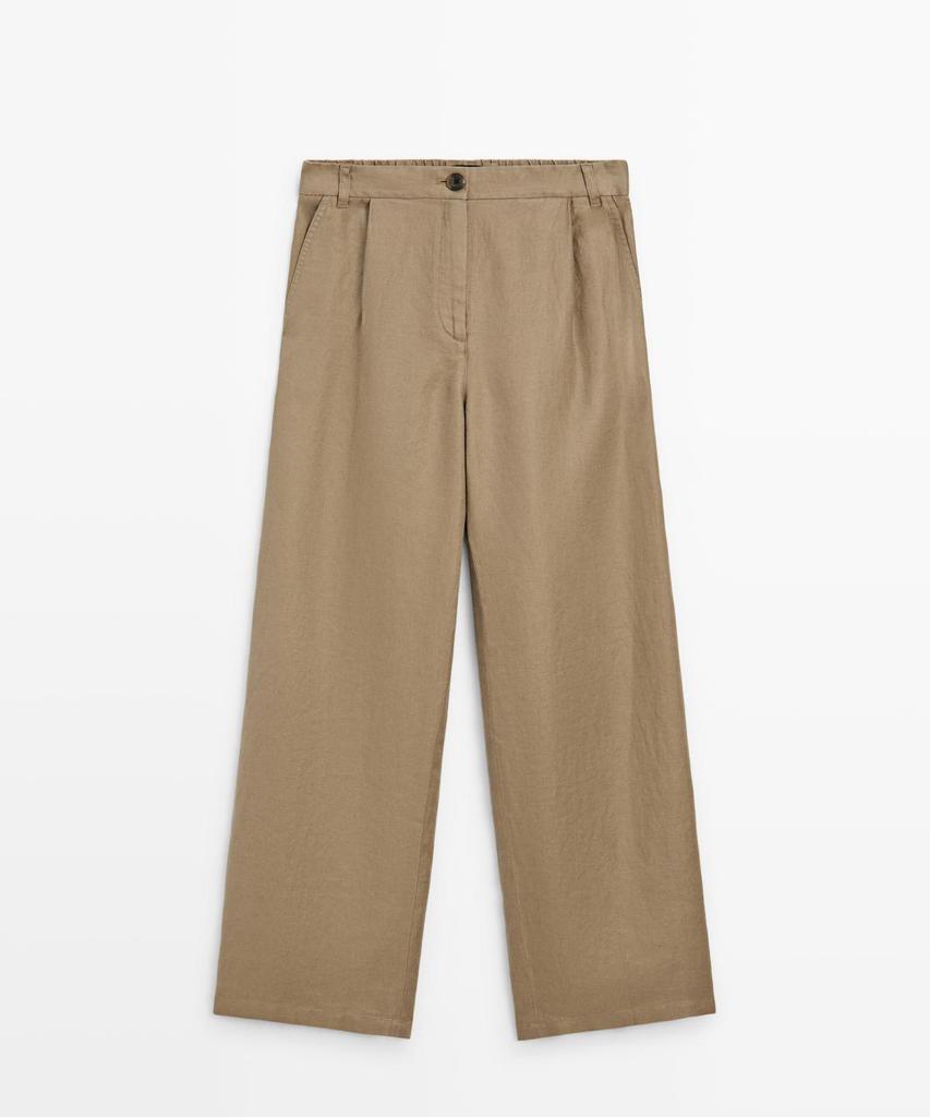 Masimodutti 100% Linen Wide Leg Stretch Pants