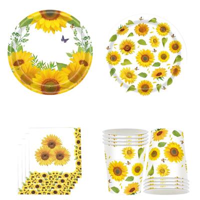 Sunflower Theme Party Disposable Tableware Sunflower Plates Napkins Tablecover Happy Sunflower Theme Birthday Party Supplies