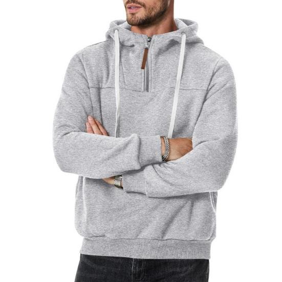Herren Winter Hoodie Reißverschluss Halboffen Stehkragen Einfarbig Locker Pullover Sport Top Elastische Bündchen Halten Warm Alltagskleidung