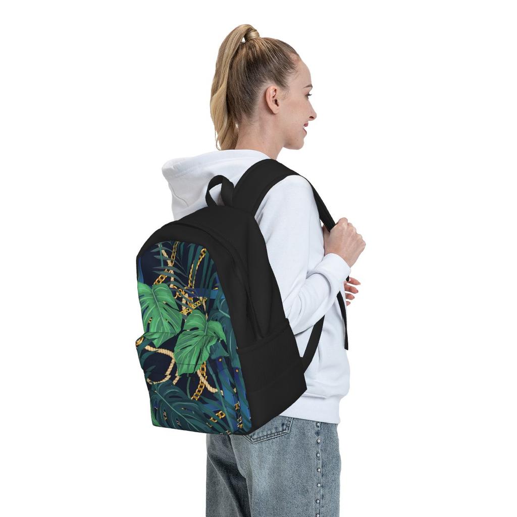 Gold Chains Backpack Teen Palm Leaf Print Large Backpacks Polyester Funny School Bags Camping Colorful Rucksack
