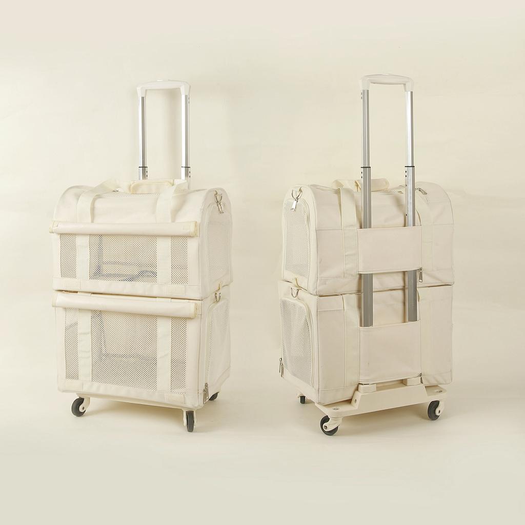 High Aesthetic Pet Trolley Breathable 2-Layers Cat Baskets Travel Transport Case with Comfortable Design Convenient for Travel