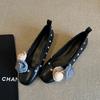 Sheepskin version~ Versatile flower rivet Mary Jane shoes one pedal shallow mouth round head flat shoes shallow mouth leather single shoes