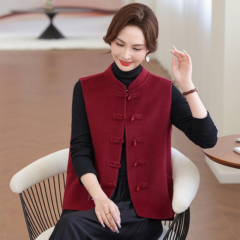 New 2026 Spring Wool Vest for Middle-Aged and Elderly Women - Red Mother's Vest
