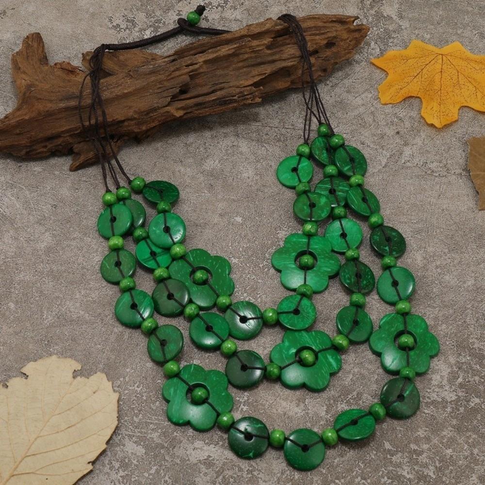 Wood Pendant Maxi Necklace Bohemian Flower Necklace Collar Ethnic Statement Choker