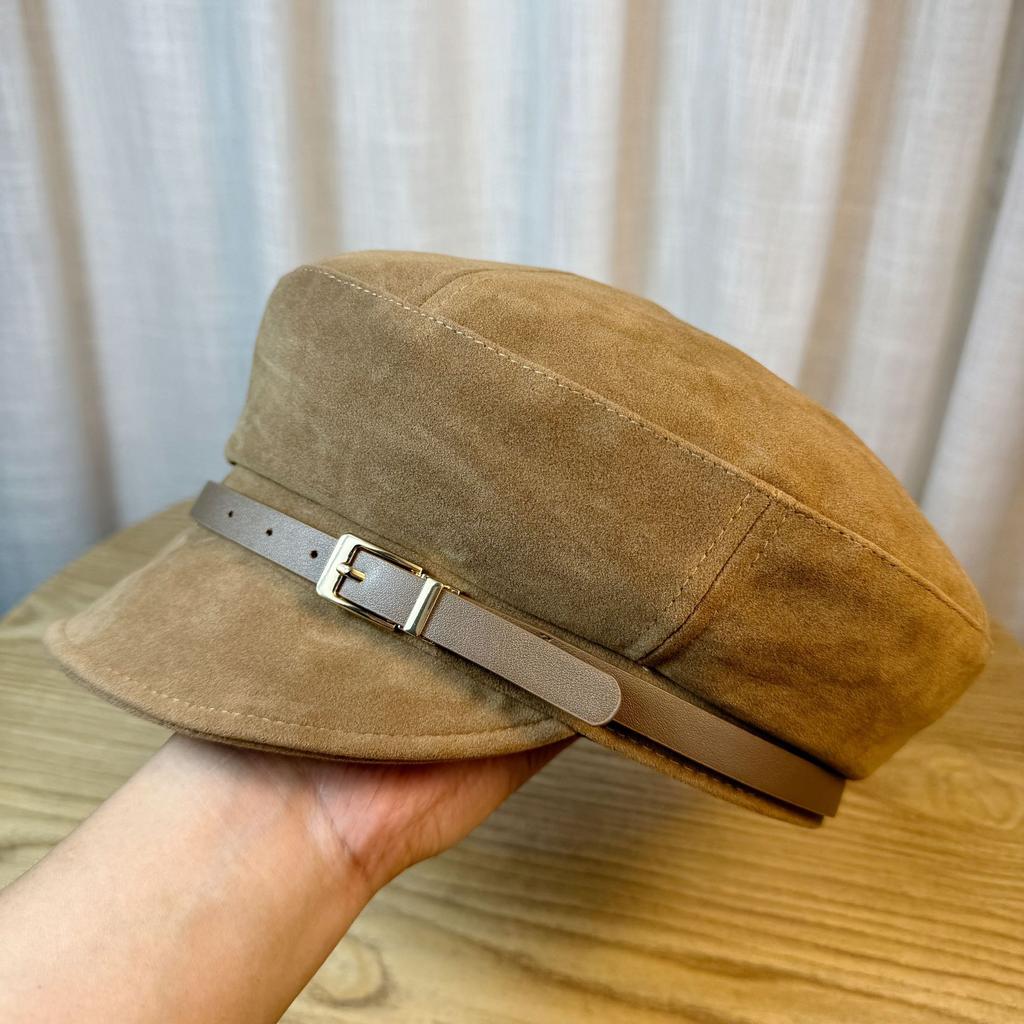 Angora Rot Wildleder Schiebermütze Damen Herbst und Winter Britische Literarische Baskenmütze mit Kleiner Temperament Malermütze