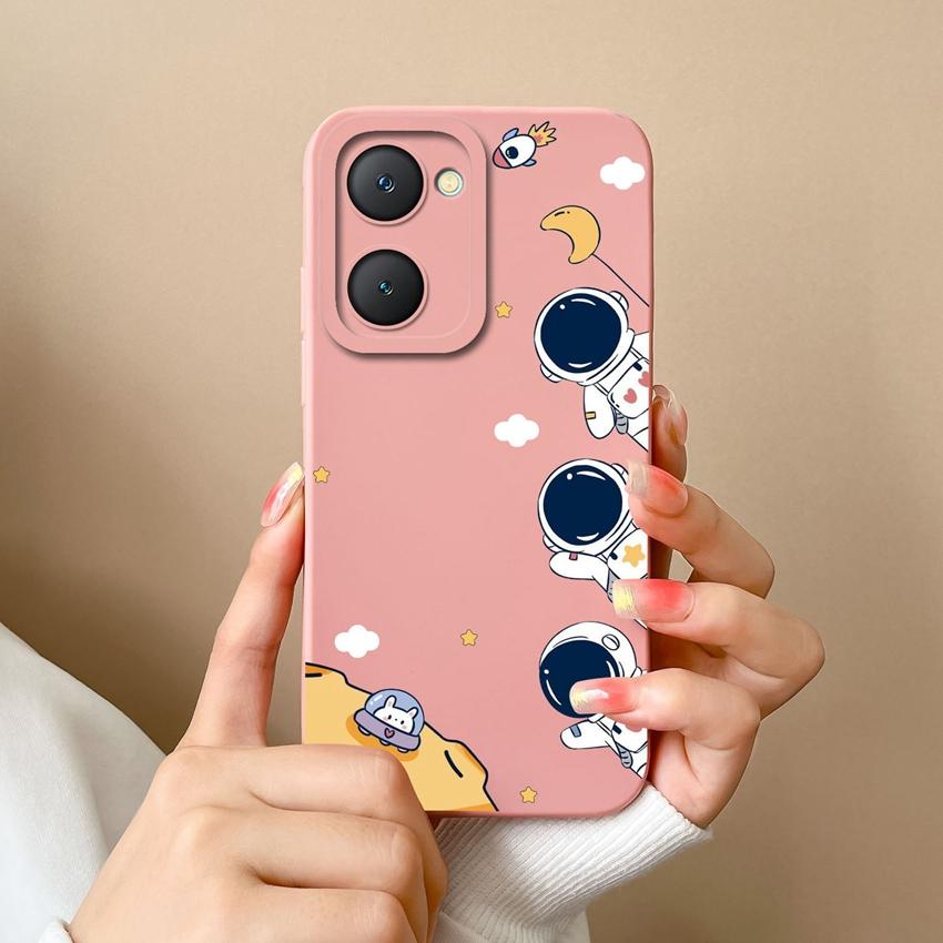 For Vivo Y400 Pro Y03t Y02t Y18i Y18t iQOO U5x Z9 Lite Phone Case Cute Astronaut Pattern Liquid Silicone Anti Fall Protective Back Cover For Vivo Capa