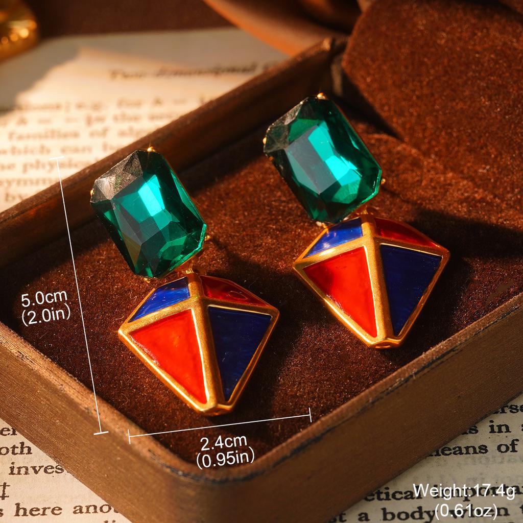 Vintage western enamel geometric earrings vintage geometric high-end texture fashion French medieval niche earrings