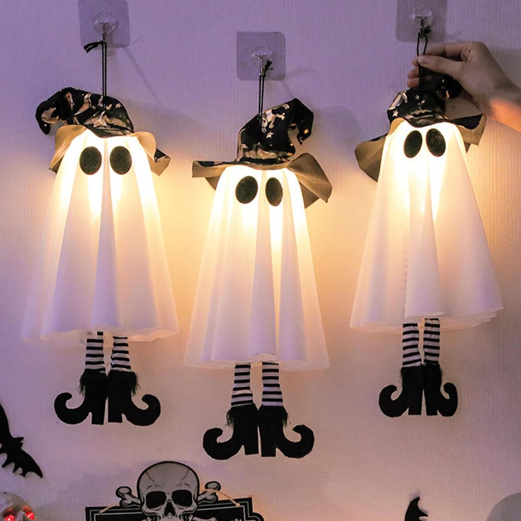 Halloween Ghost Light Hanging Decorations Lamp Pendant Outdoor Lighted Ornaments for Garden Lawn Porches Patio Backyard