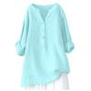 European American Loose Solid Color Stand Collar Button Long Sleeve Cotton Linen Top