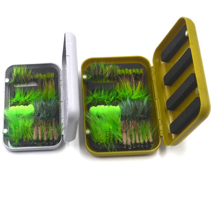 MNFT 1set (40/56PCS) Fly Fishing Flies Combo Green Series Artificial Insects Bait Fishing Lure Hooks With Fly Box