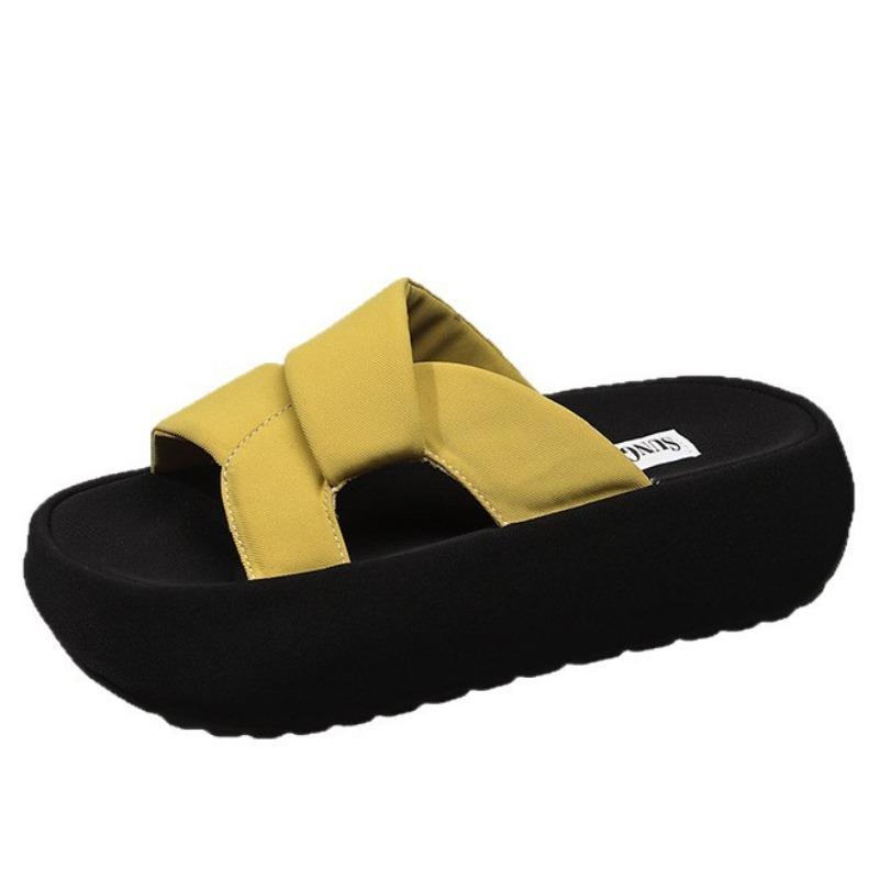 Summer New Beach Seaside Wear Woven Slippers Women's Versatile Thick Bottom One-word Sandals