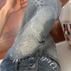 Women's Floral Embroidery Wide Leg Jeans High Waist Vintage Washed Loose Fit Denim Pants
