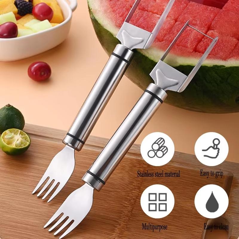 2 in 1 Watermelon Fork Slicer Stainless Steel Windmill Watermelon Cutter Artifact Salad Fruit Slicer Cutter Tool Useful Tool