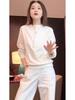 Comfortable White Long-Sleeve Women's T-Shirt, Autumn/Winter, Loose Fit, Stylish Base Layer
