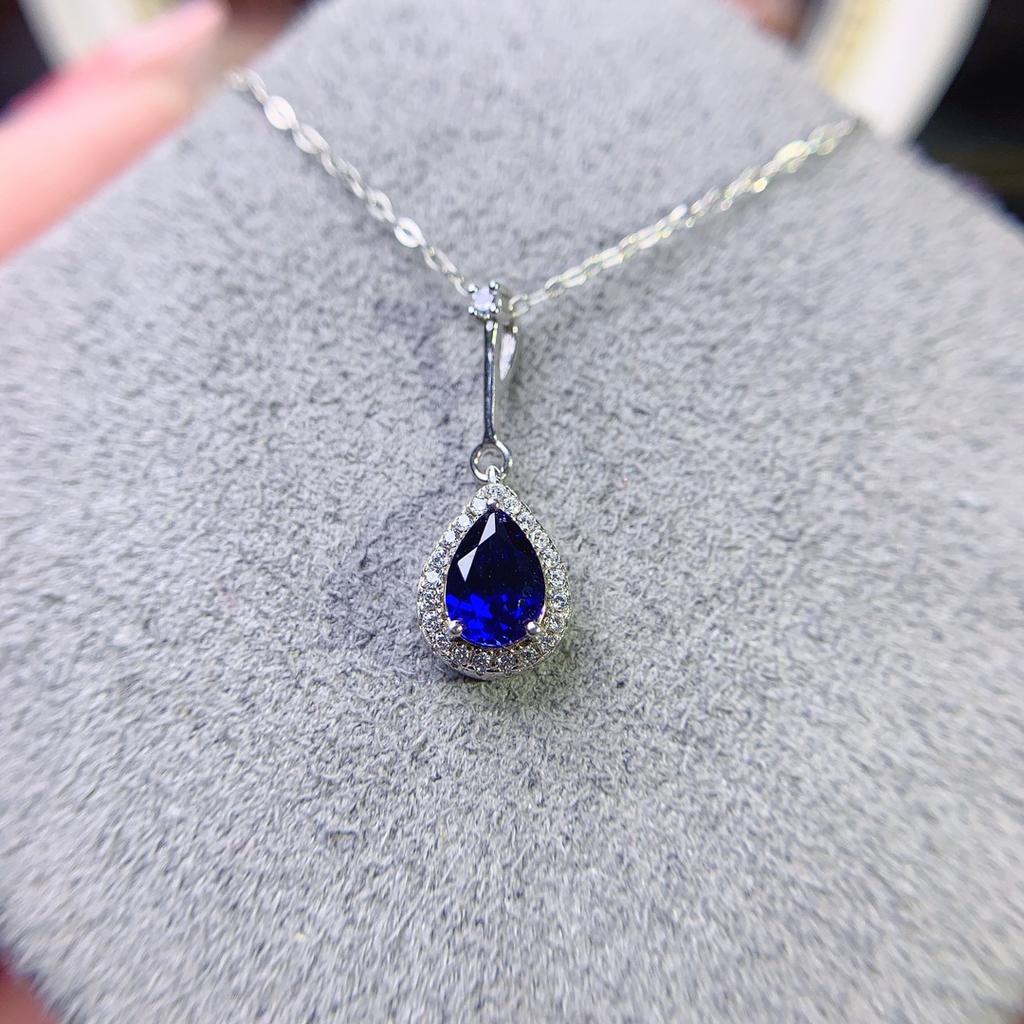 Sapphire Necklace Luxury Creative Blue Sapphire Pendant Necklace Female Sterling Silver Chain Necklace Wedding Jewelry