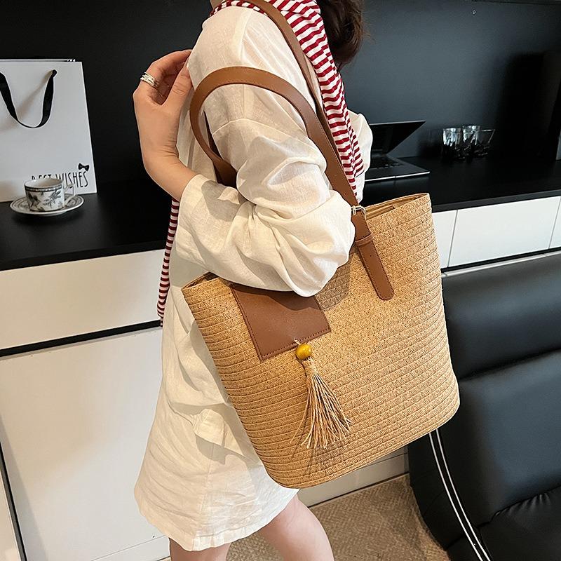 Summer large-capacity shoulder bag women's lazy wind vacation handbag straw woven bag trendy fashion woven tote bag