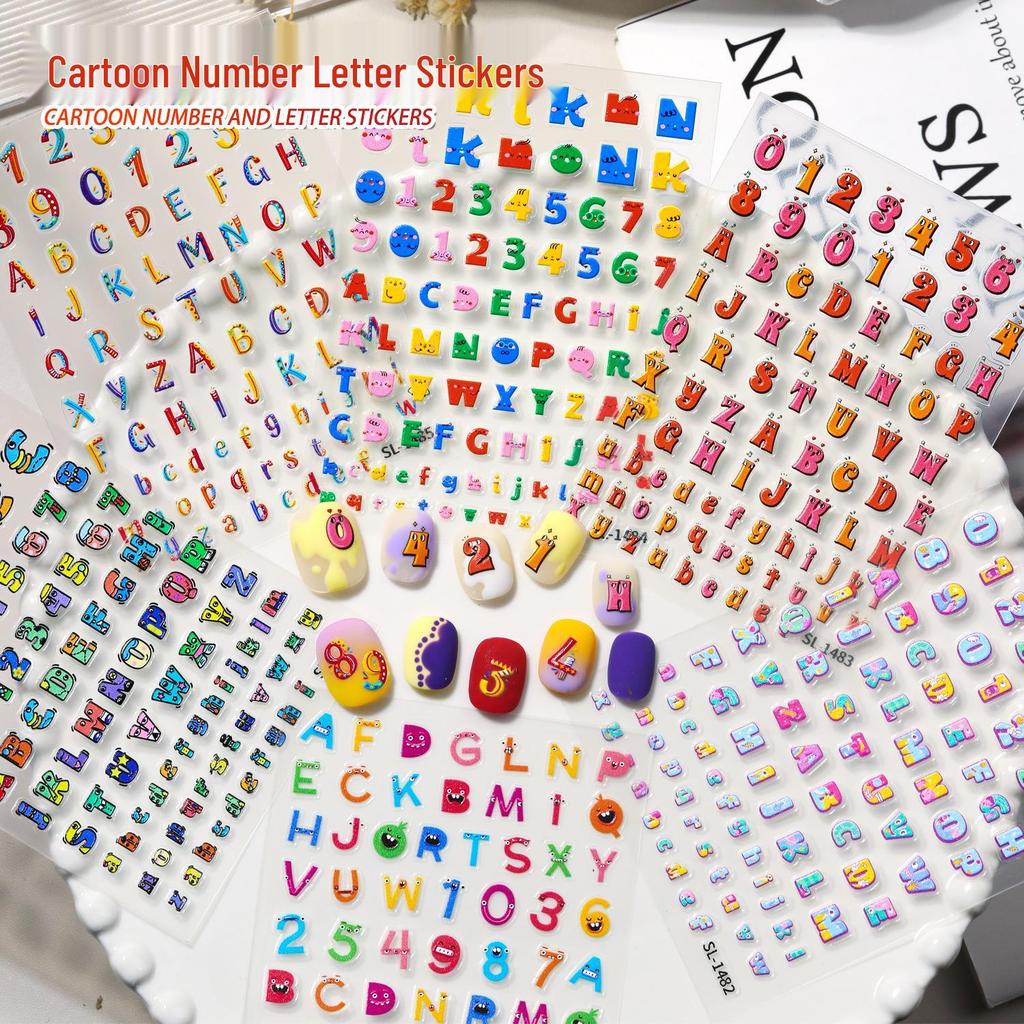INS Style Cute Cartoon Letter & Number Nail Art Stickers for DIY Journals & Accessories