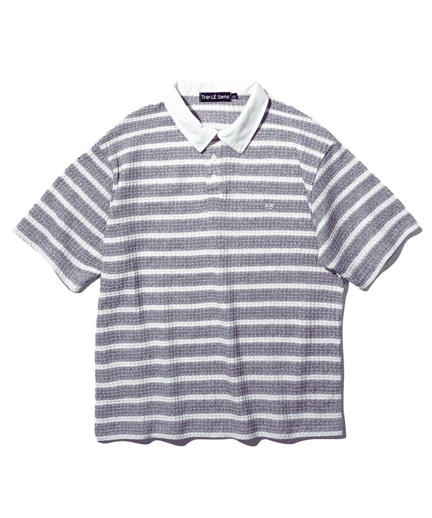 TRIP LE SENS Surfer Stripe Waffle Polo Shirt_Black