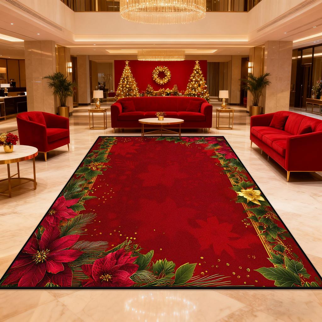 Gorgeous Poinsettia Red Area Rug Large Area Living Rooms El Lobbies Carpet Non-slip Home Luxurious Bedroom Decor Floor Mat