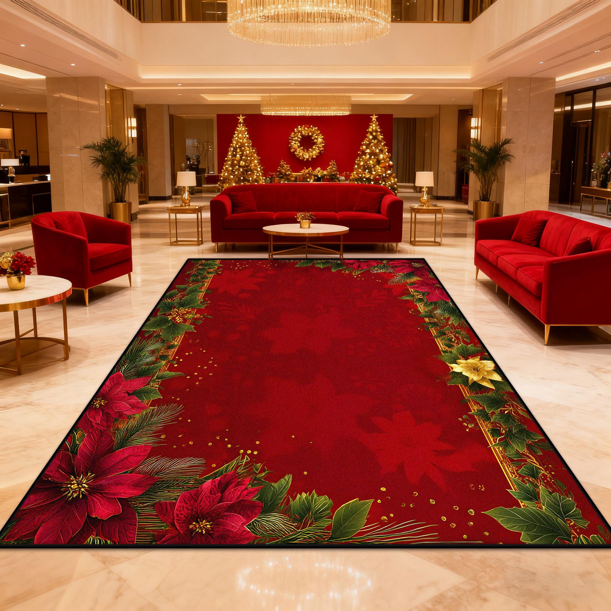 

Gorgeous Poinsettia Red Area Rug Large Area Living Rooms Hotel Lobbies Carpet Non-slip Home Luxurious Bedroom Decor Floor Mat 60x90cm