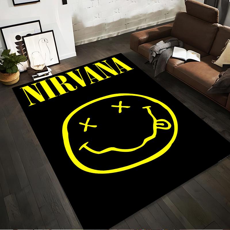 Nirvana Band Yellow Logo Printed Non-slip Rug, Suitable for Living Room and Bedroom Sofas
