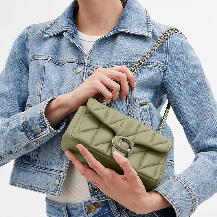 Coach Tabby 20 Logo Jacquard Quilted Flap Napa Leather Shoulder Bag Women Handbags Moss-Green CP145-LHMOS