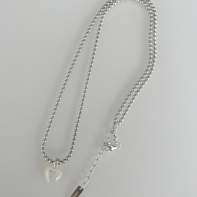 Melliv Silbernes Herz Perlmutt Kugelkette Halskette_mvn41