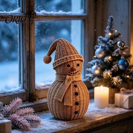 Seasonal Home Accents Christmas Snowman Ornament for Tabletop Decor, Retro Resin Figurine Decorative Figurines Fireplaces with Knitted Texture Winter