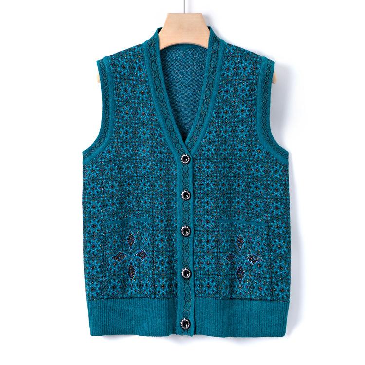 Vest Jacket Middle-aged and Elderly Knitted Sweater Vest Casual Grandma Autumn Top