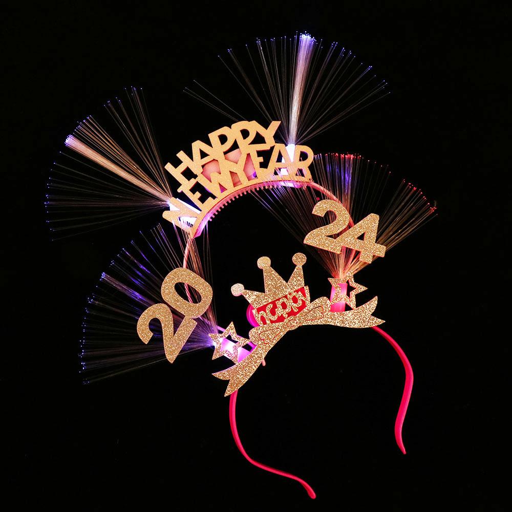Plastic LED Glow Headpiece LED Glow New Year Headdress 2024 Happy New Year Headband  Girl
