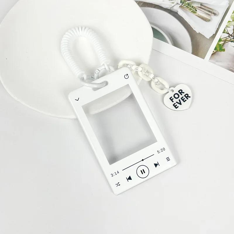 Music Player ID Card Holder with Spring Rope Heart Charm for Women Girls Kid Colorful Bus Subway Credit Card Protector Shell