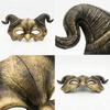 Half Face Ram Horn Mask Halloween Cosplay Mask, Retro Devil Demon Mask for Carnival Masquerade Party Costume Cosplay Accessory for Men Women