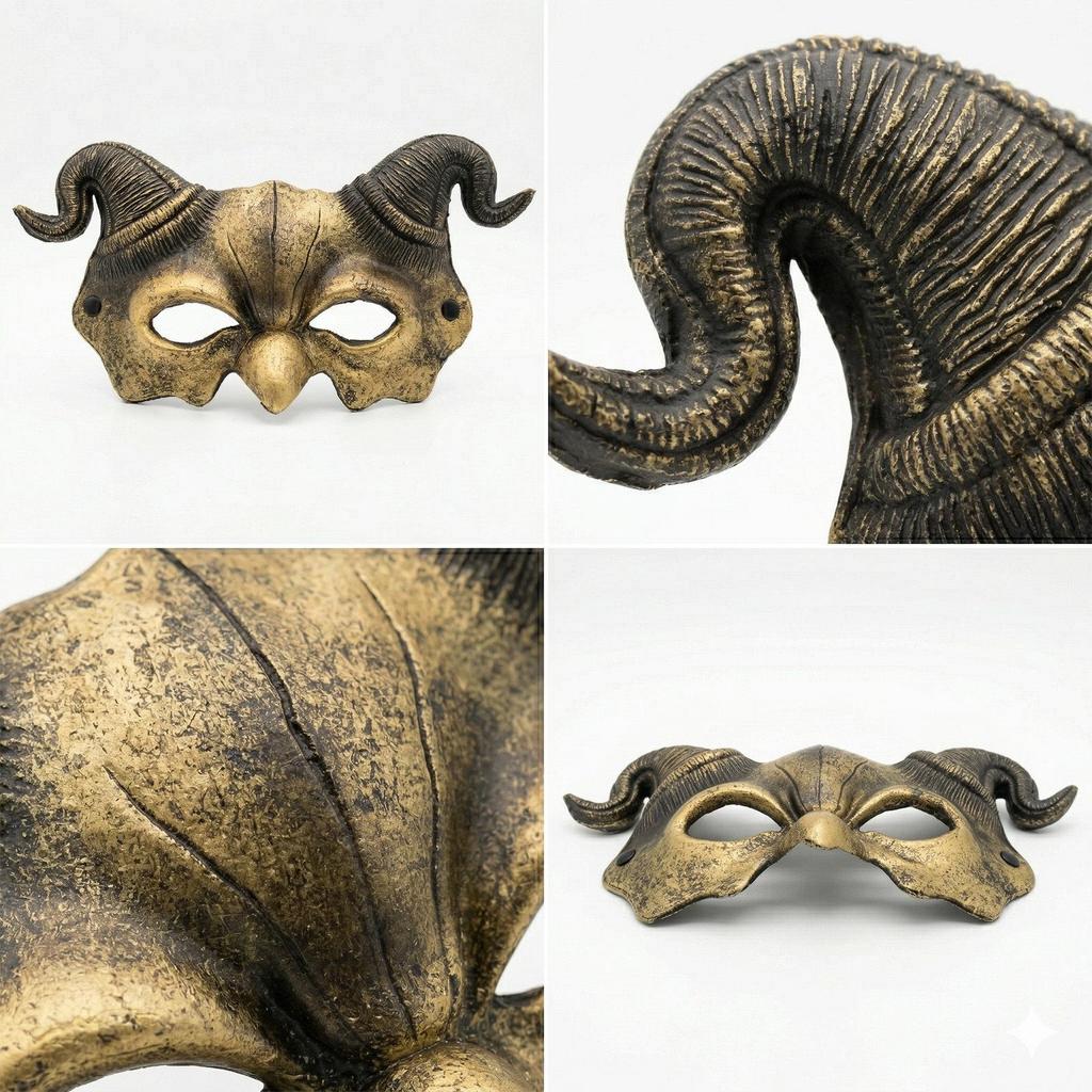 Half Face Ram Horn Mask Halloween Cosplay Mask, Retro Devil Demon Mask for Carnival Masquerade Party Costume Cosplay Accessory for Men Women
