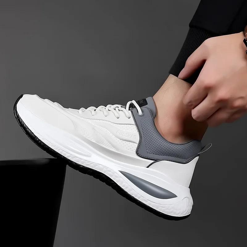 Fashion Casual Sports Platofrm Sneakers for Men Spring Autumn Cow Leather Designer Shoes Man Fashion Korean Zapatos De Hombre