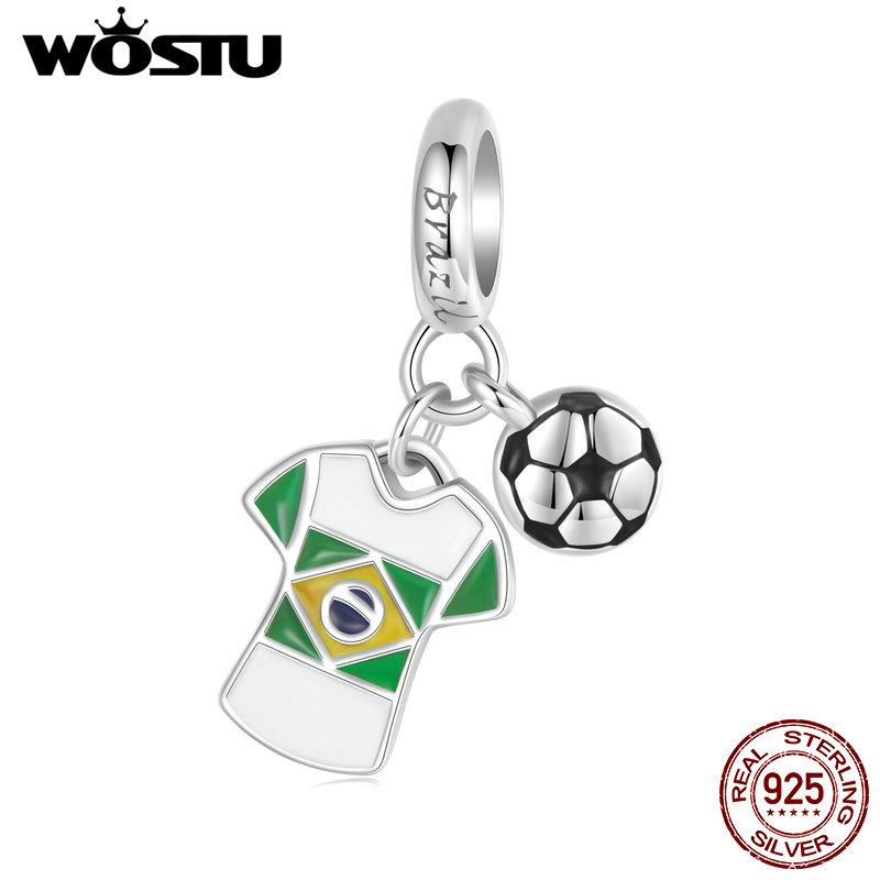 WOSTU 2024 925 Sterling Silver Football Love Sport Charm Beads Fit Women Bracelet & Necklaces Jewelry Soccer Beads