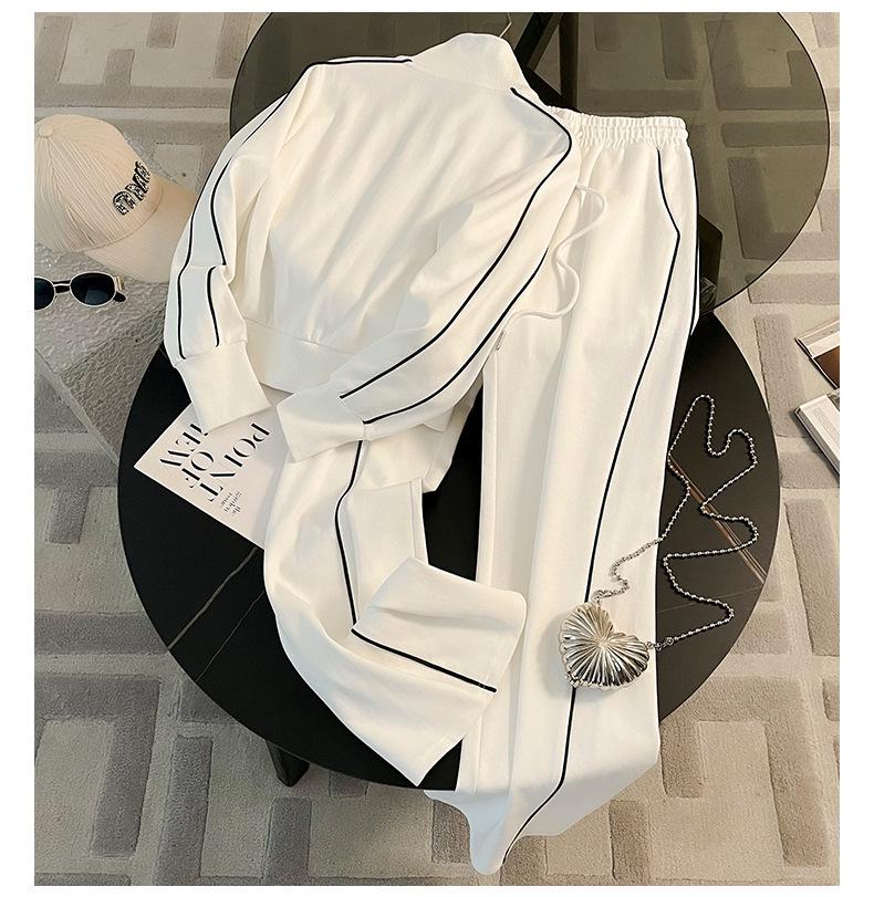 Women's Slimming Street-Style Two-Piece Set: Long-Sleeve Hoodie & Wide-Leg Pants for Spring/Autumn