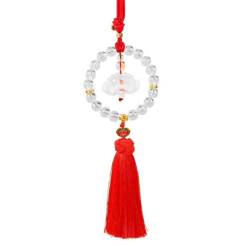 Chinese Blessing Lotus Glass Car Mirror Hanging Pendant Rearview Charm for Home and Car Decoration