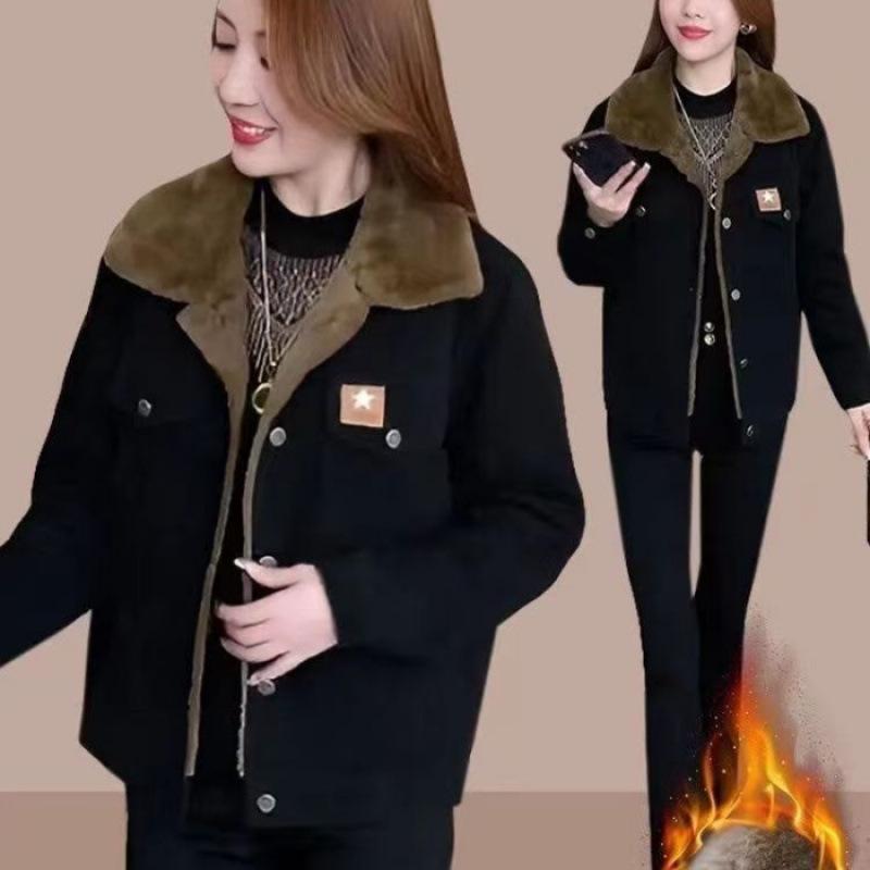 

Petite Women s Coffee-Colored Stylish Fleece-Lined Winter Jacket 2025 4XL чёрный